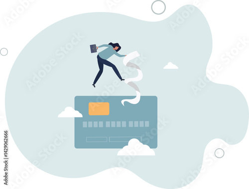Credit card debt problem, overspend or shopping trouble, consumerism or buying addicted causing financial problem concept. character life .