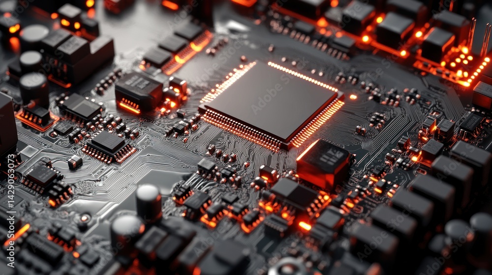 Fototapeta premium High-Tech Circuit Board with Illuminated Processor
