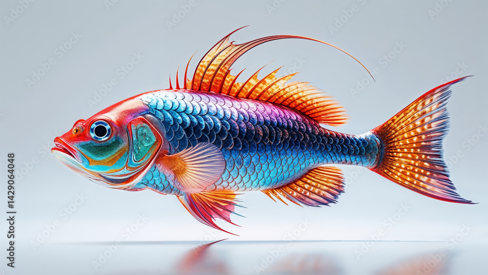 Fototapeta premium Vivid rainbow colored fish artistic illustration creative marine life concept