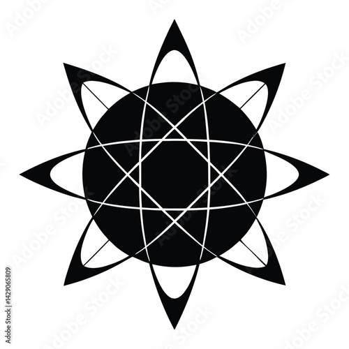 Silhouette of abstract shapes representing quantum states on white background