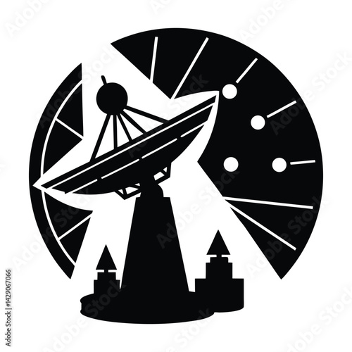 Silhouette of a radar detecting threats in cyberspace on white background