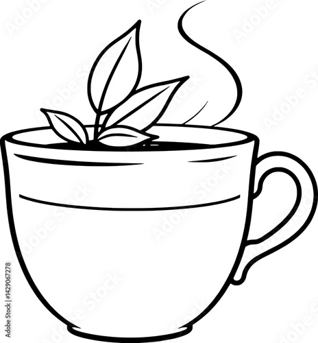 Steaming Cup of Herbal Tea with Fresh Leaves