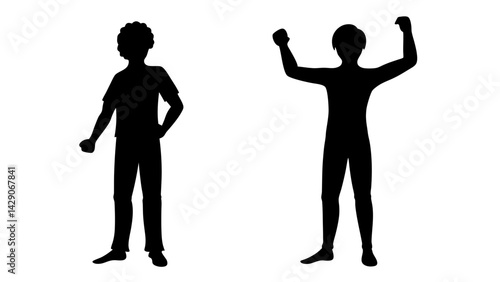 set of winners and losers silhouette vector on white background