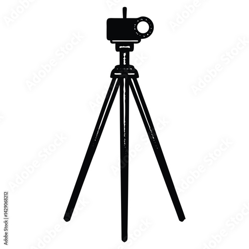 Isolated Black Vector Photographer using Element tripod With White Background