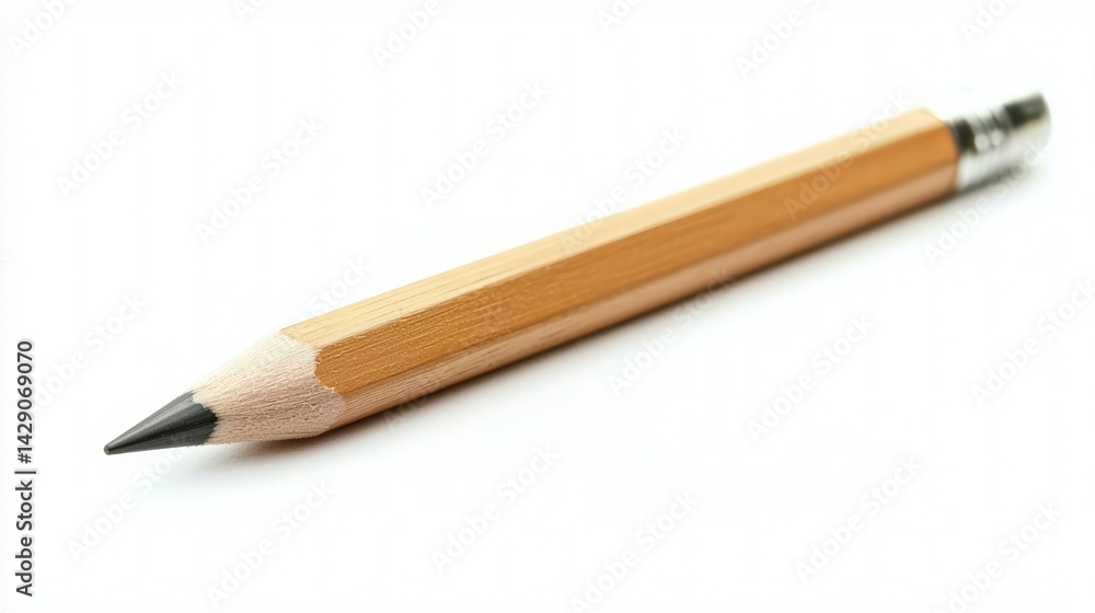 A classic wooden pencil with a sharpened tip and eraser. A classic wooden pencil with a sharpened tip and eraser.