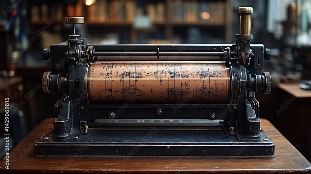 Fototapeta premium Mimeograph machines produced copies of documents by forcing ink through a stencil