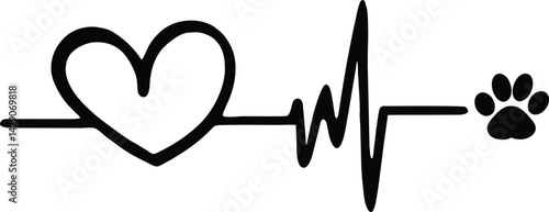 Heartbeat Paw Print Pet Love Graphic Design Element