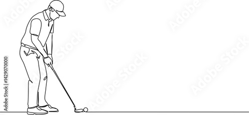 continuous single line drawing of a golf player, line art vector illustration