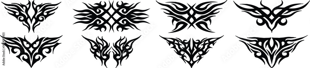 Obraz premium Tribal Tattoo Designs Collection: Eight Unique Black Ink Patterns