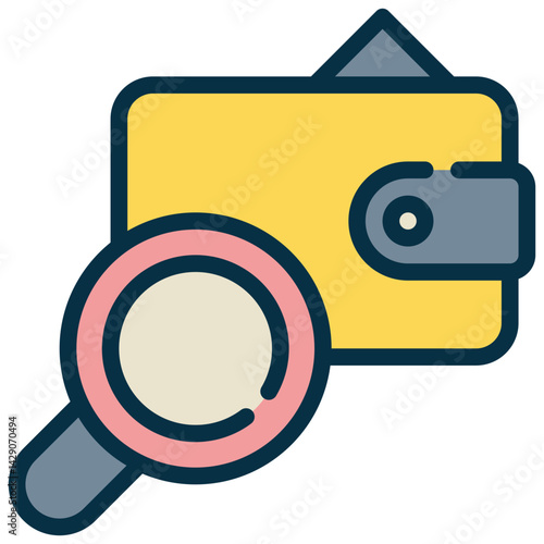 wallet money search finding magnifying filled outline icon