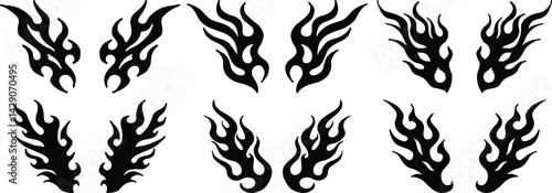 Tribal Flame Tattoo Designs Black Ink Graphic Art Set