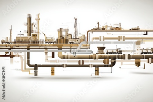 Industrial Pipeline System Illustration with Factories and Equipment