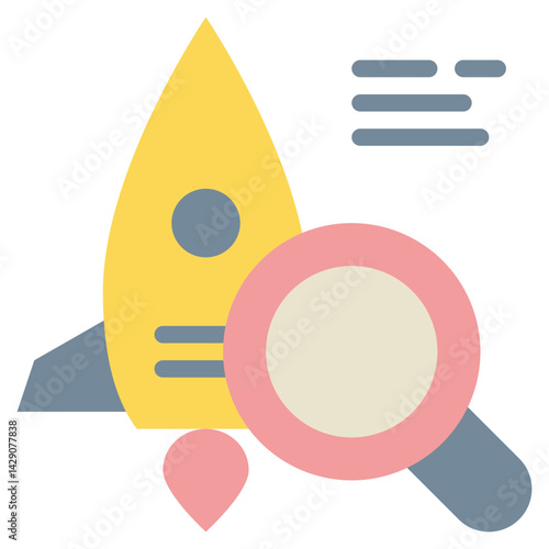 startup rocket launch flying search finding magnifying flat style icon