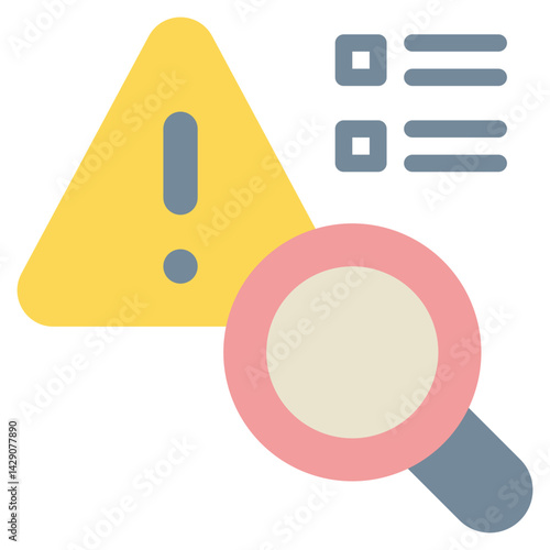 warning danger label search finding magnifying exclamation flat style icon