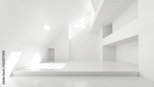 Wallpaper Mural Minimalist architectural interior with white walls and natural light Torontodigital.ca