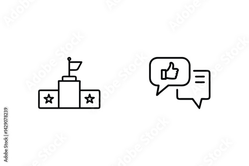 Podium And Social Media Like Icons Representing Achievement And Online Communication