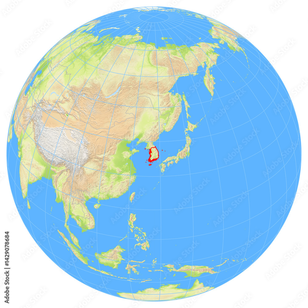 Fototapeta premium View of the earth from space showing the location of the South Korea