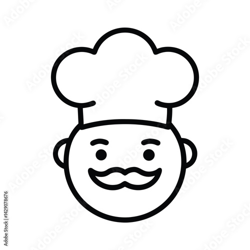 chef face mustache hat icon vector line art