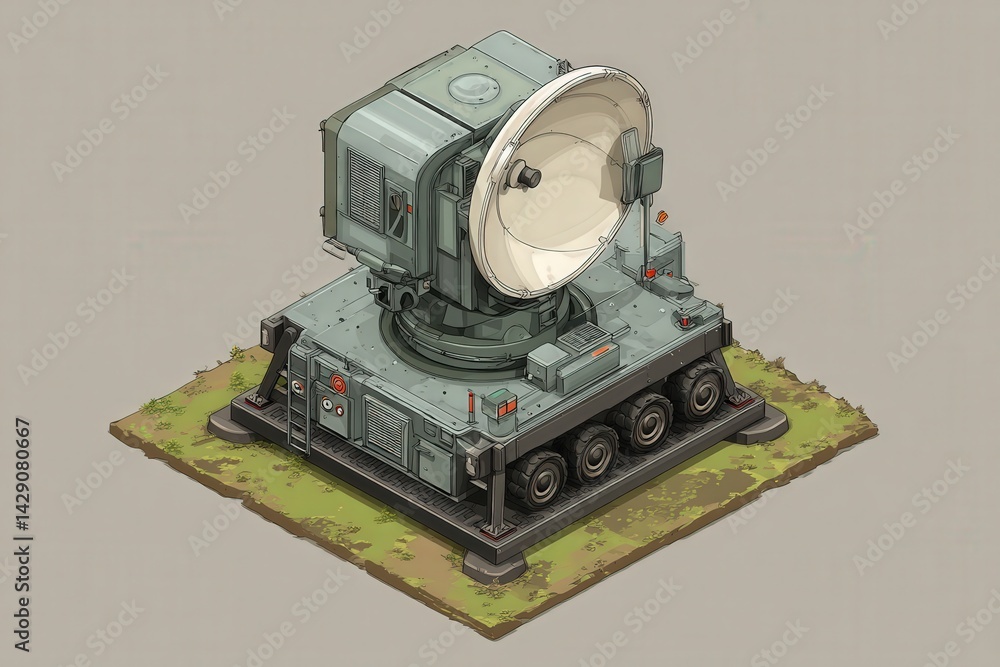 Fototapeta premium Mobile Radar System on a Vehicle Base with Satellite Dish for Tracking