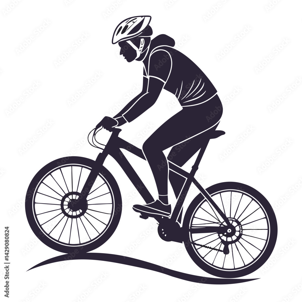 Obraz premium Biker Silhouette On A Mountain Bike Wearing A Helmet And Hoodie Isolated