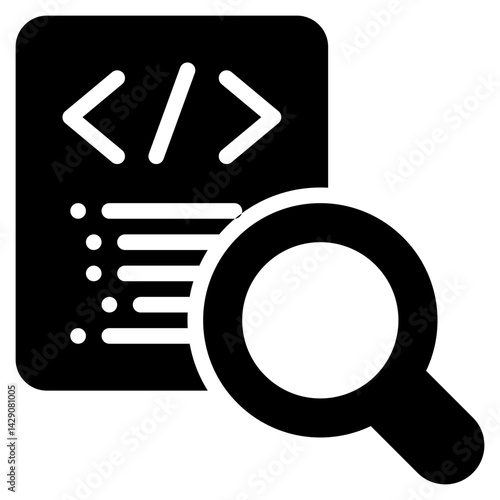 coding programing document search finding solid glyph icon
