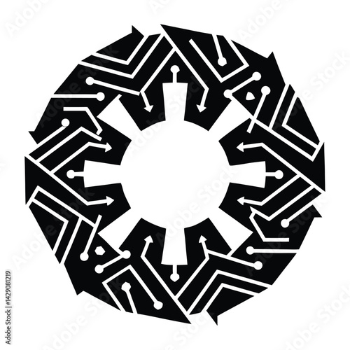 Abstract recycling circle of circuits on white background