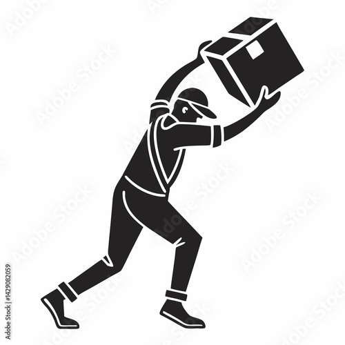 Delivery Man Silhouette Carrying A Box On Shoulder Fast Moving Package