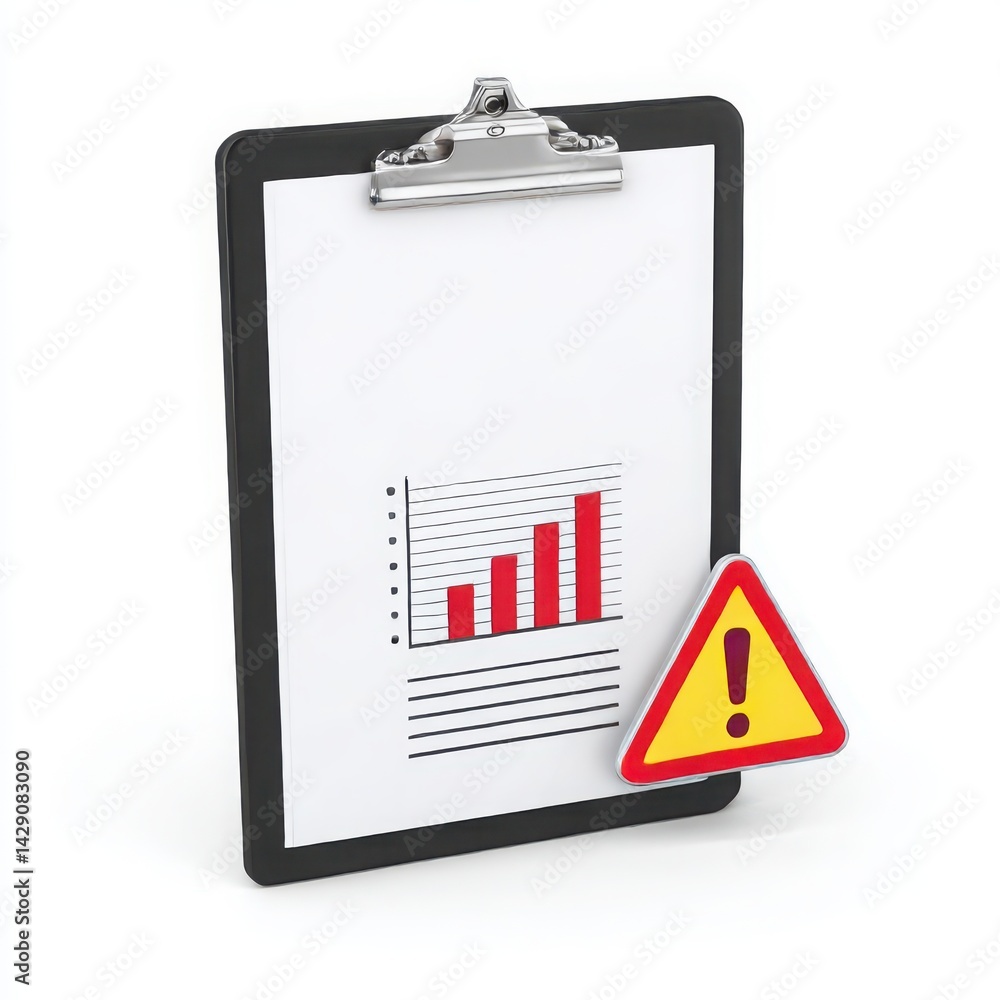3d clipboard with graph and warning isolated on white background 3d clipboard with graph and warning isolated on white background