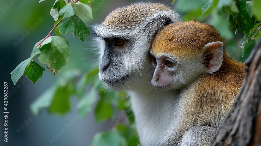 Fototapeta premium Mother and baby monkey