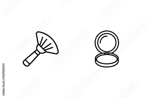 Beauty And Makeup Outline Icons Of A Brush And Open Face Powder