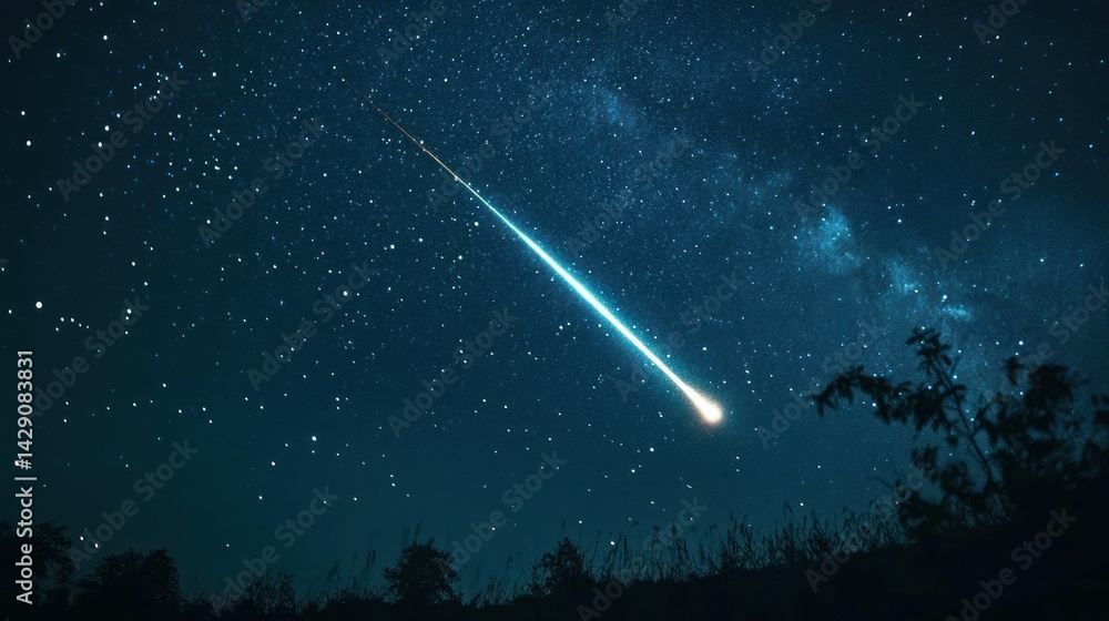 Naklejka premium Celestial Wonder: A Shooting Star's Night Flight Across the Milky Way
