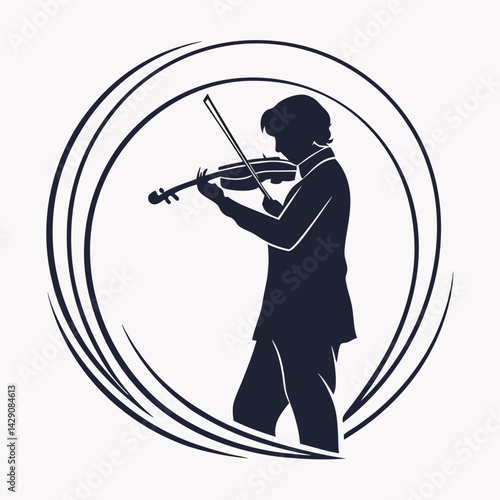 Elegant Violinist Silhouette Playing Music Inside Circular Design Element Stylish Art