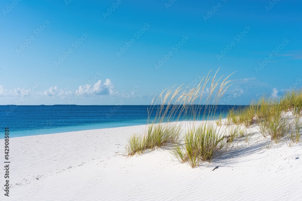 serene stretch of beach with fine white sand under cloudless sky showcasing minimalist scene serene stretch of beach with fine white sand under cloudless sky showcasing minimalist scene