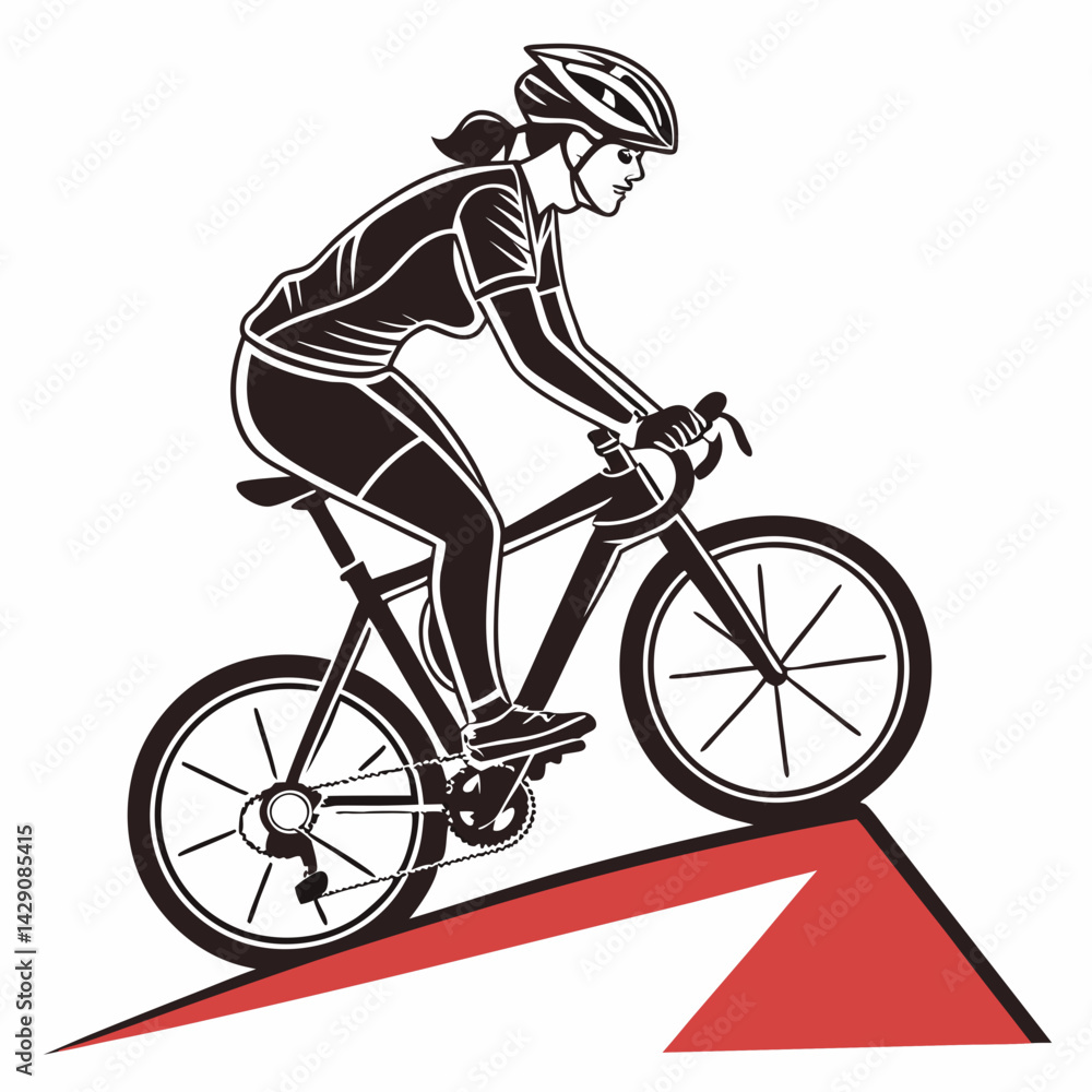 Obraz premium Cyclist Ascending Red Arrow Vector Illustration Fitness And Endurance Challenge