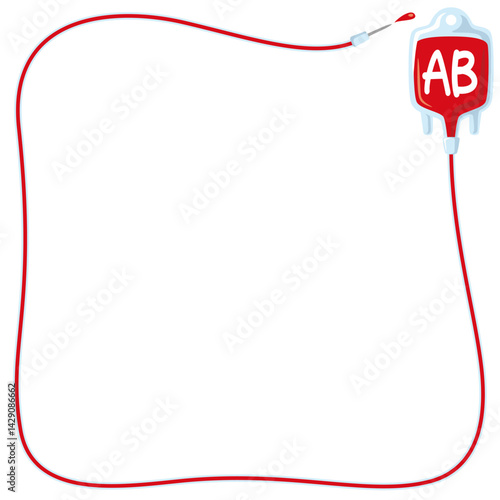 シンプルなAB型の輸血パックのフレーム枠のベクターイラスト(Simple Vector Frame of Type AB Blood Transfusion Bag and Tube)