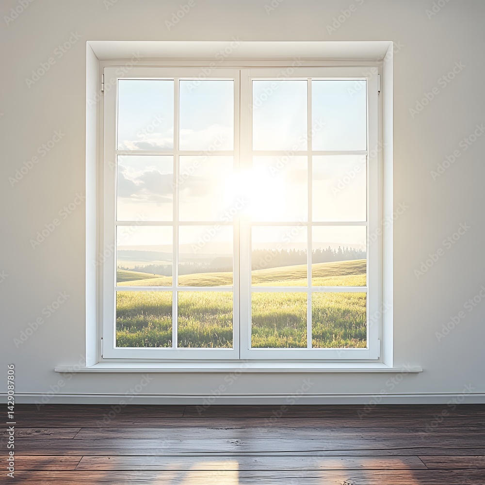 Fototapeta premium Stunning Sunset View from Large Window in Modern Room