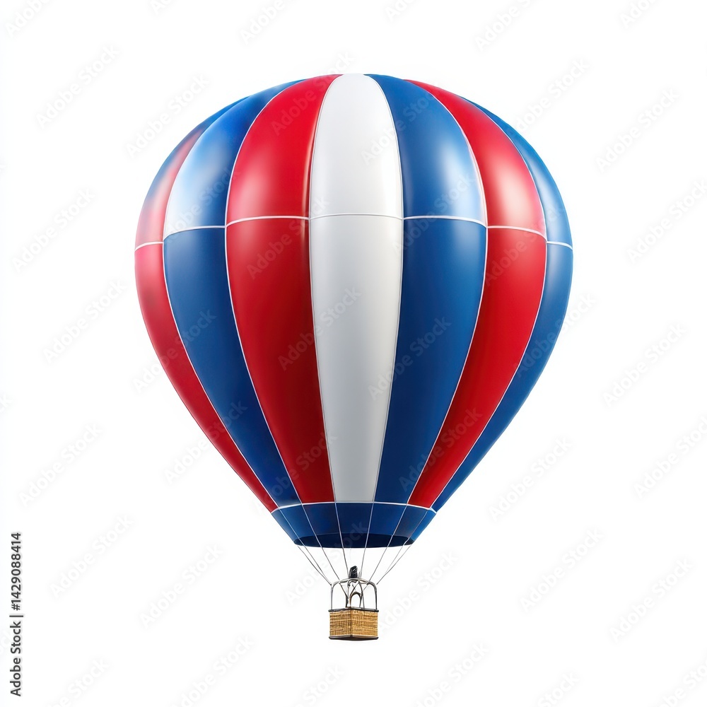 Fototapeta premium Hot air balloon, red, blue, and white on white background