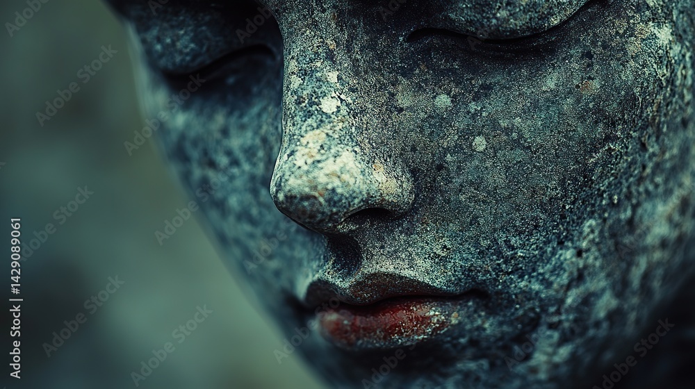 Naklejka premium Plum juice stains the lips of a statue carved from moonlight