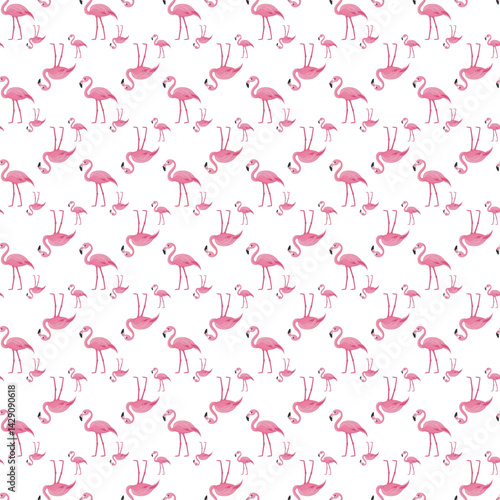 Seamless Pattern of Vibrant Pink Flamingos on a Light White Background