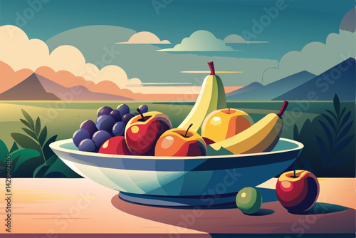 Vibrant Fruit Bowl at Sunset. A Still Life of Freshness