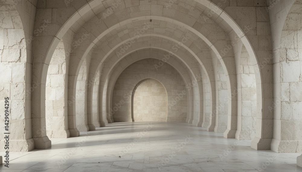Naklejka premium Architectural arches in a serene hallway minimalist design interior space soft lighting perspective tranquility