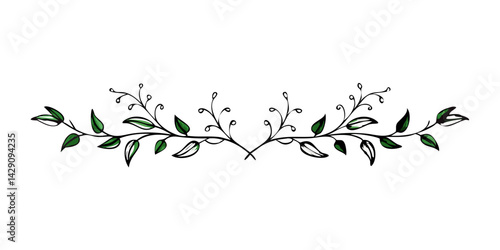 Elegant black and green leaf divider with botanical theme