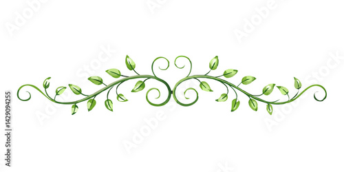 Vintage swirl divider with climbing leaves in green