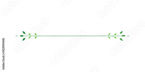 Thin green line divider with leaf sprigs