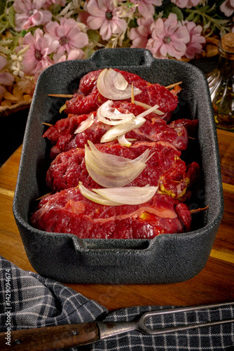 Raw Silesian beef roulades prepared for stewing.
