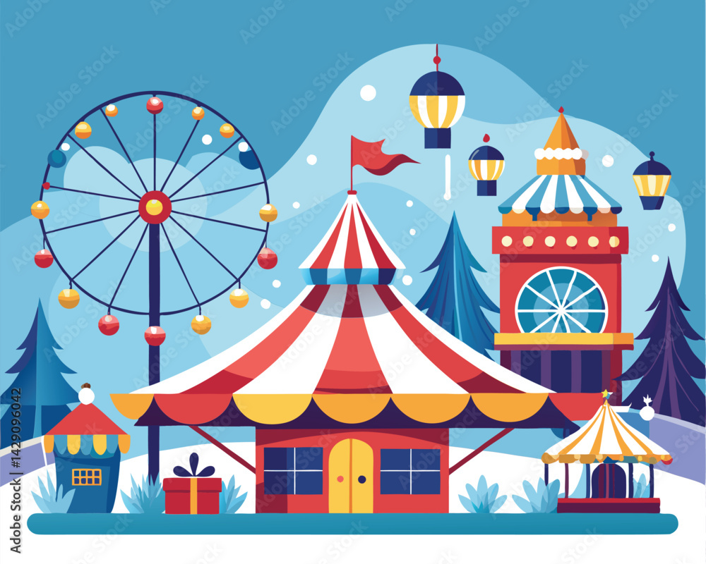 Enchanting Winter Amusement Park. Festive Fun and Holiday Cheer Enchanting Winter Amusement Park. Festive Fun and Holiday Cheer