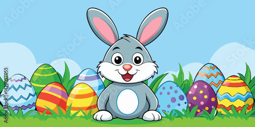 Adorable Easter Bunny with Colorful Eggs in Springtime