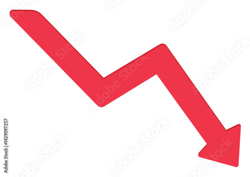 Red downturn arrow 3D rendered sticker, transparent background