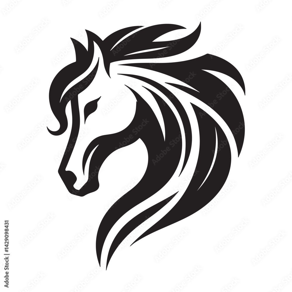 Obraz premium Horse head silhouette vector art- bold black ink design
