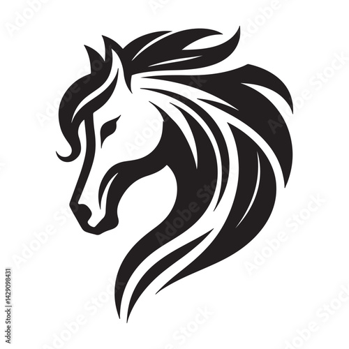 Horse head silhouette vector art- bold black ink design